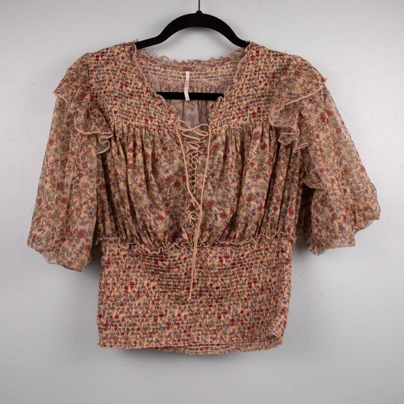 Free People Tops - Free People Beatrice lace up sheer top-L